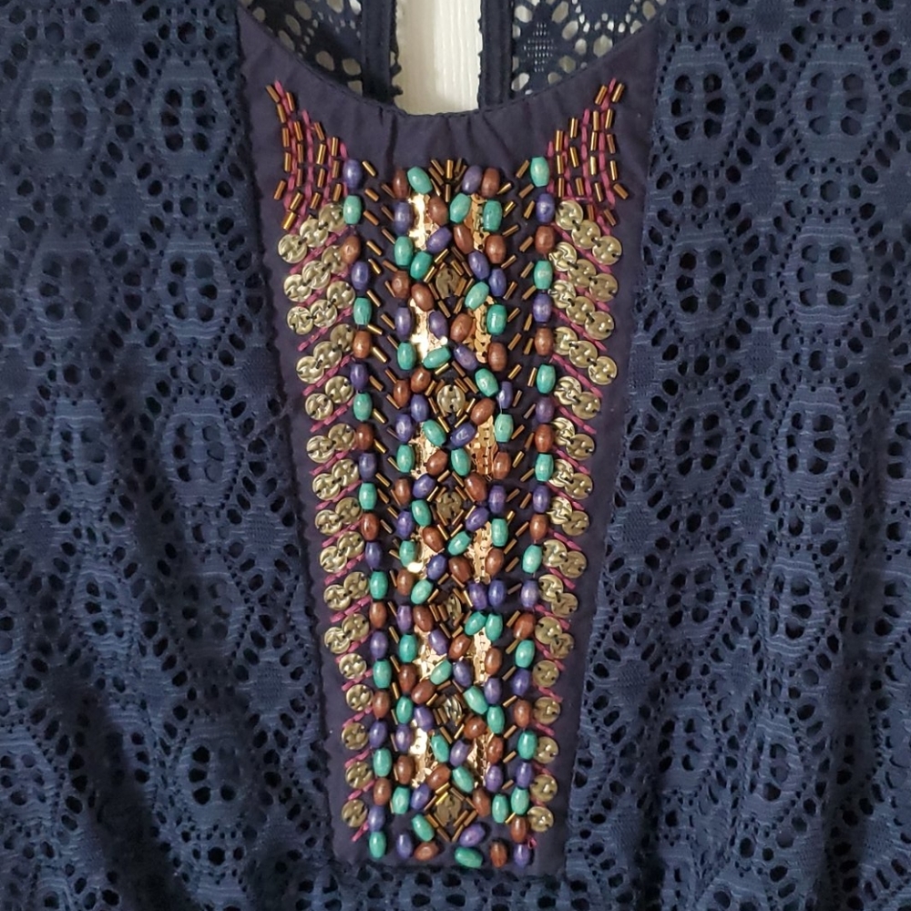 Beautiful Navy Beaded Hi-Low Dress